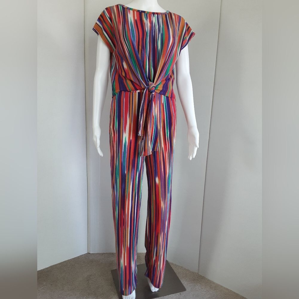Good Time U.S.A. Los Angeles Hippie Orange Stripe Casual Wide Leg Pant Set Sz S